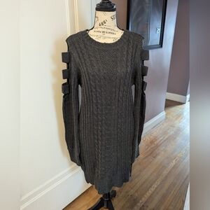 Cutout Sleeve Cable Knit Sweater Dress
